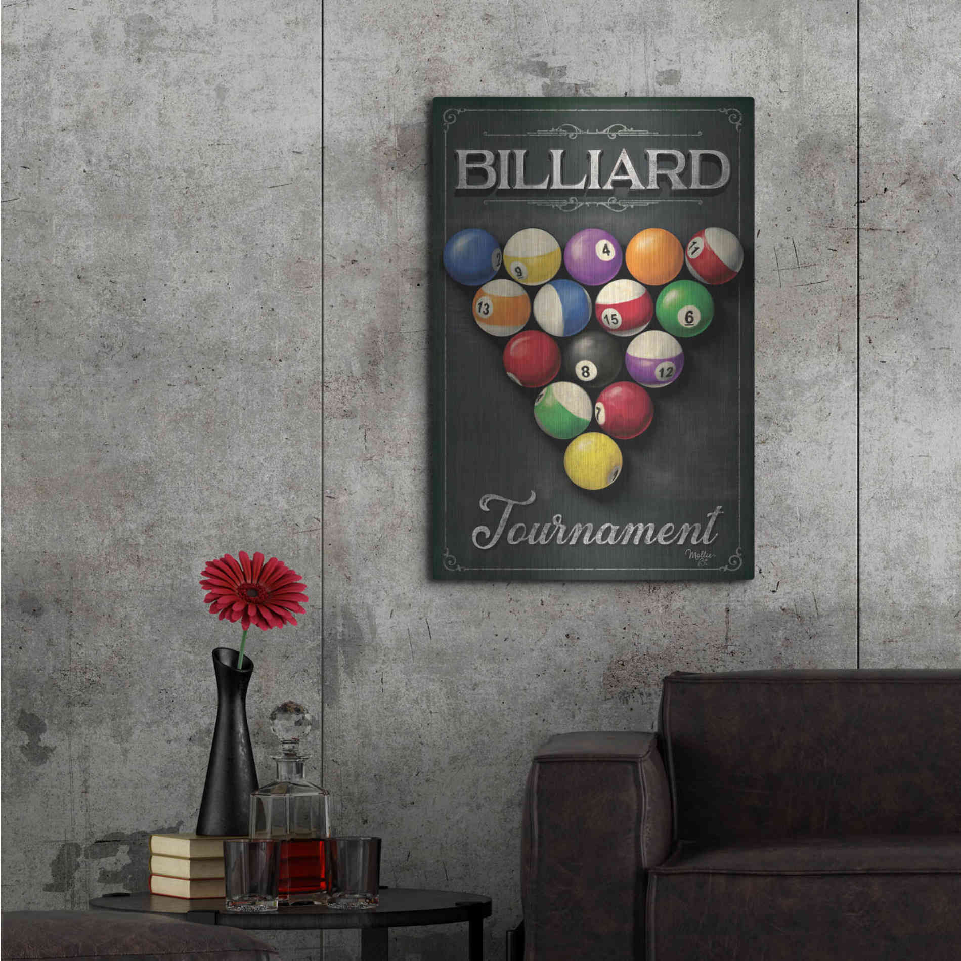 Luxe Metal Art 'Billiards Tournament' by Mollie B, Metal Wall Art,24x36