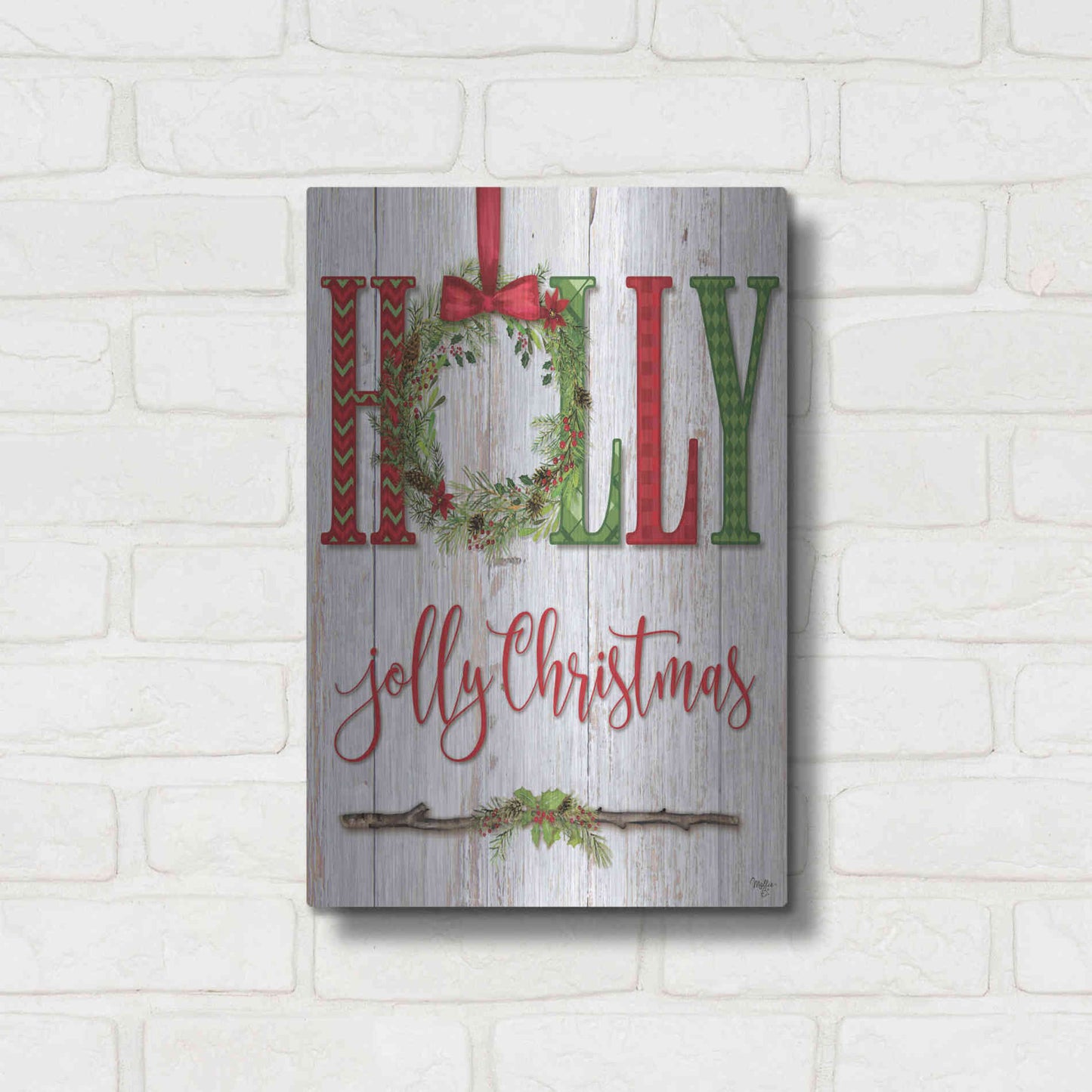 Luxe Metal Art 'Holly Jolly Christmas' by Mollie B, Metal Wall Art,12x16