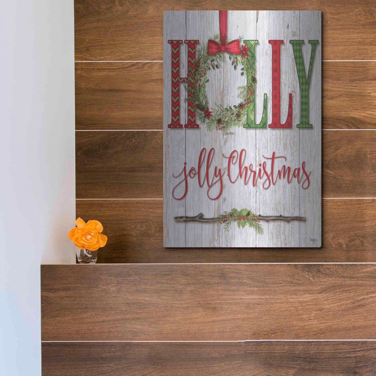 Luxe Metal Art 'Holly Jolly Christmas' by Mollie B, Metal Wall Art,12x16