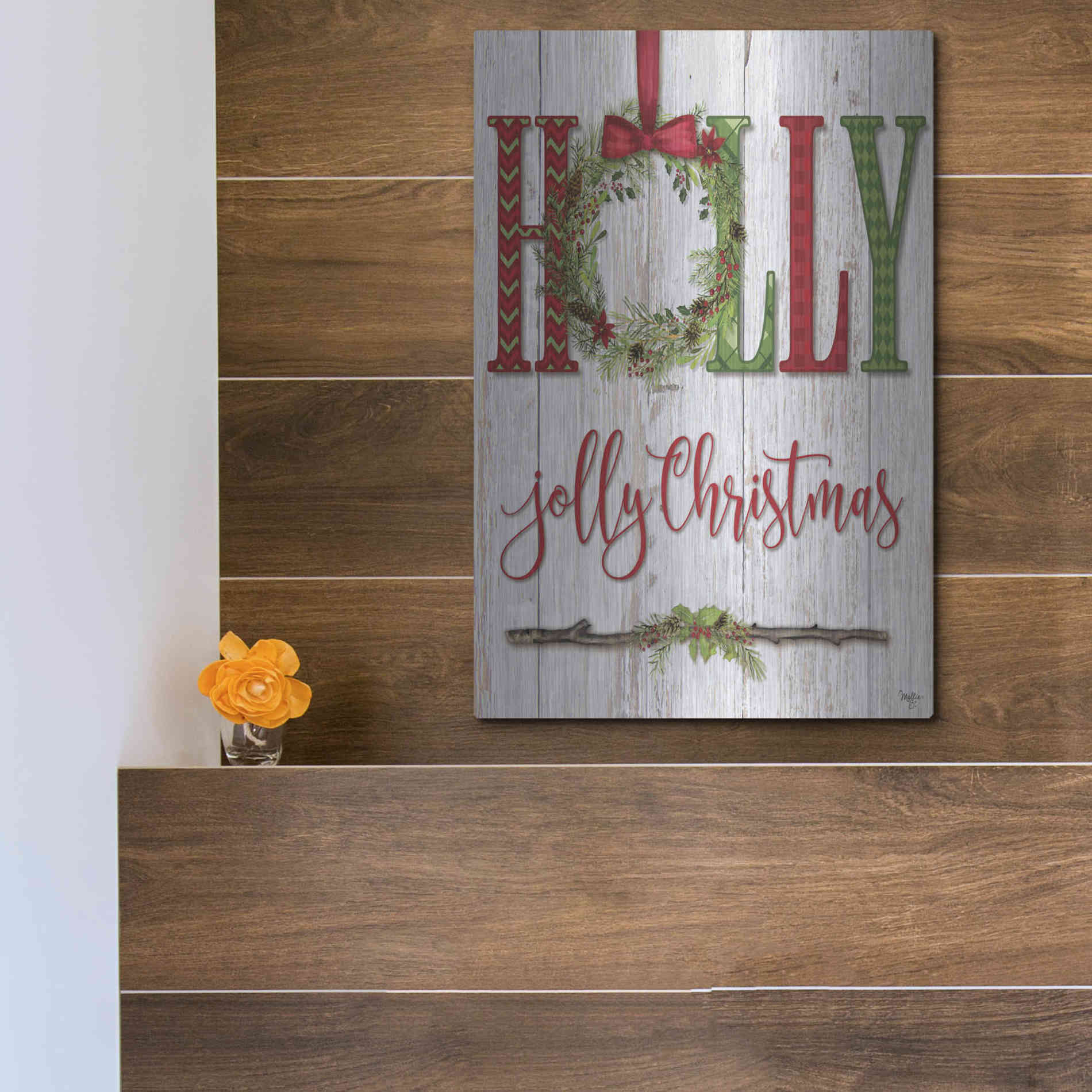 Luxe Metal Art 'Holly Jolly Christmas' by Mollie B, Metal Wall Art,12x16