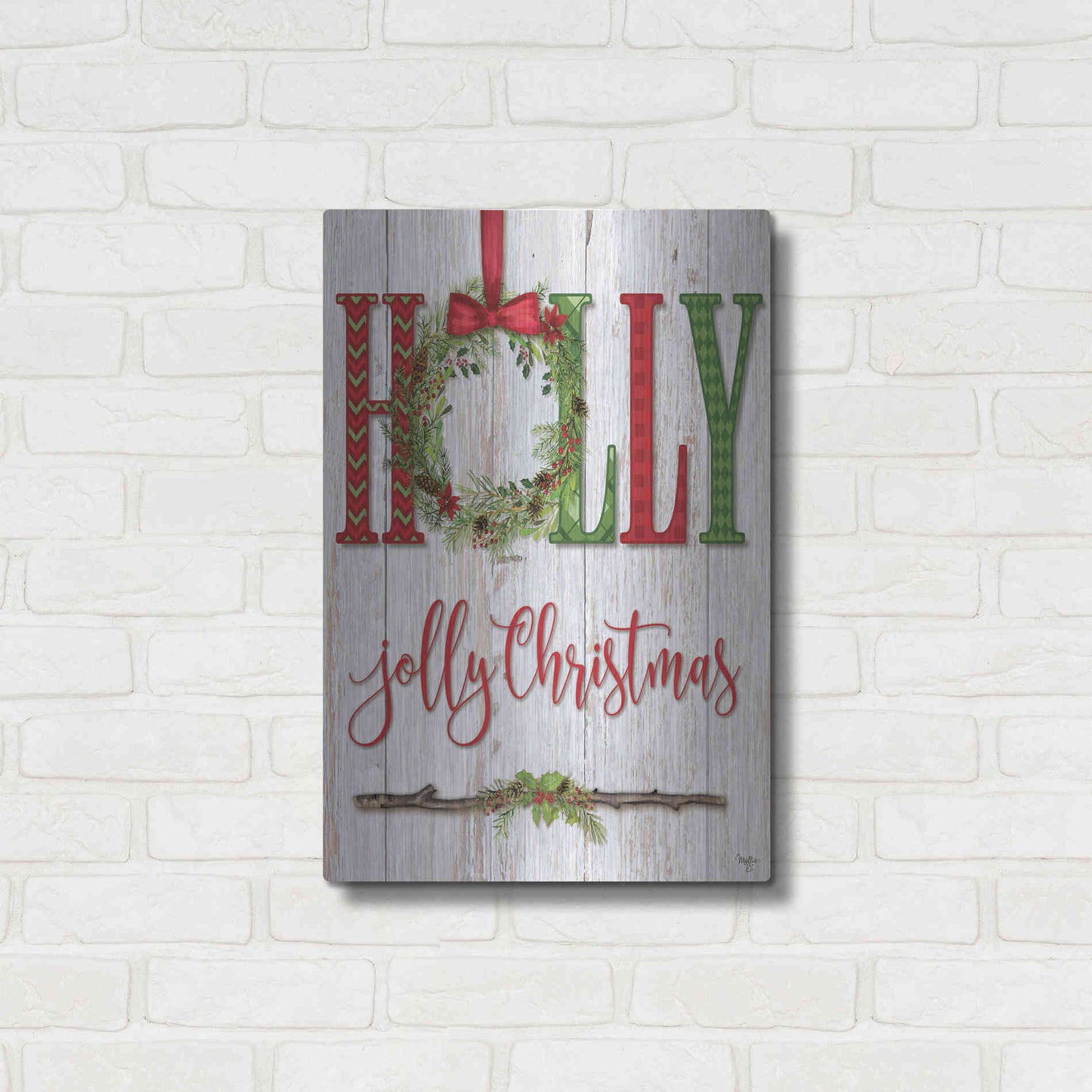 Luxe Metal Art 'Holly Jolly Christmas' by Mollie B, Metal Wall Art,16x24