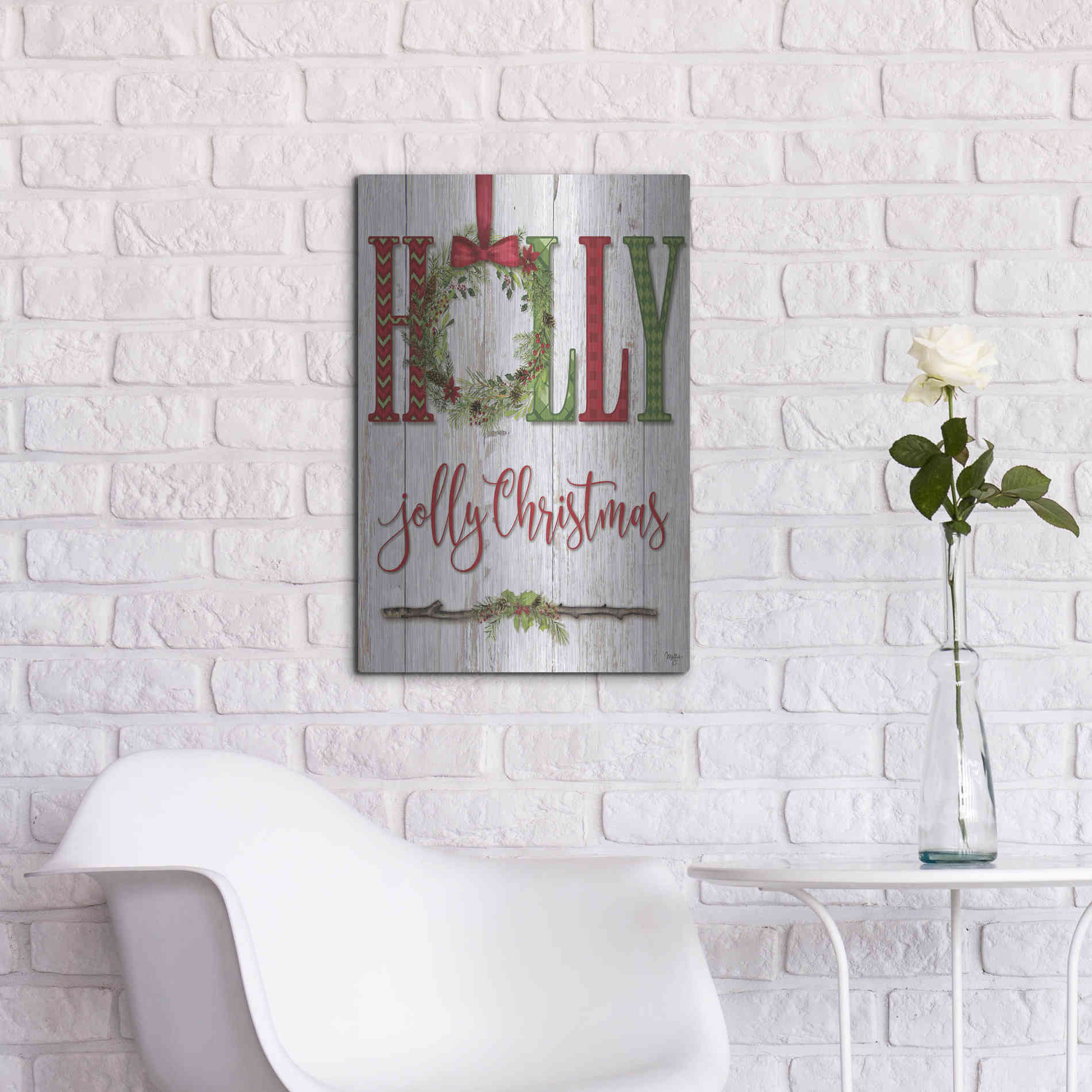 Luxe Metal Art 'Holly Jolly Christmas' by Mollie B, Metal Wall Art,16x24