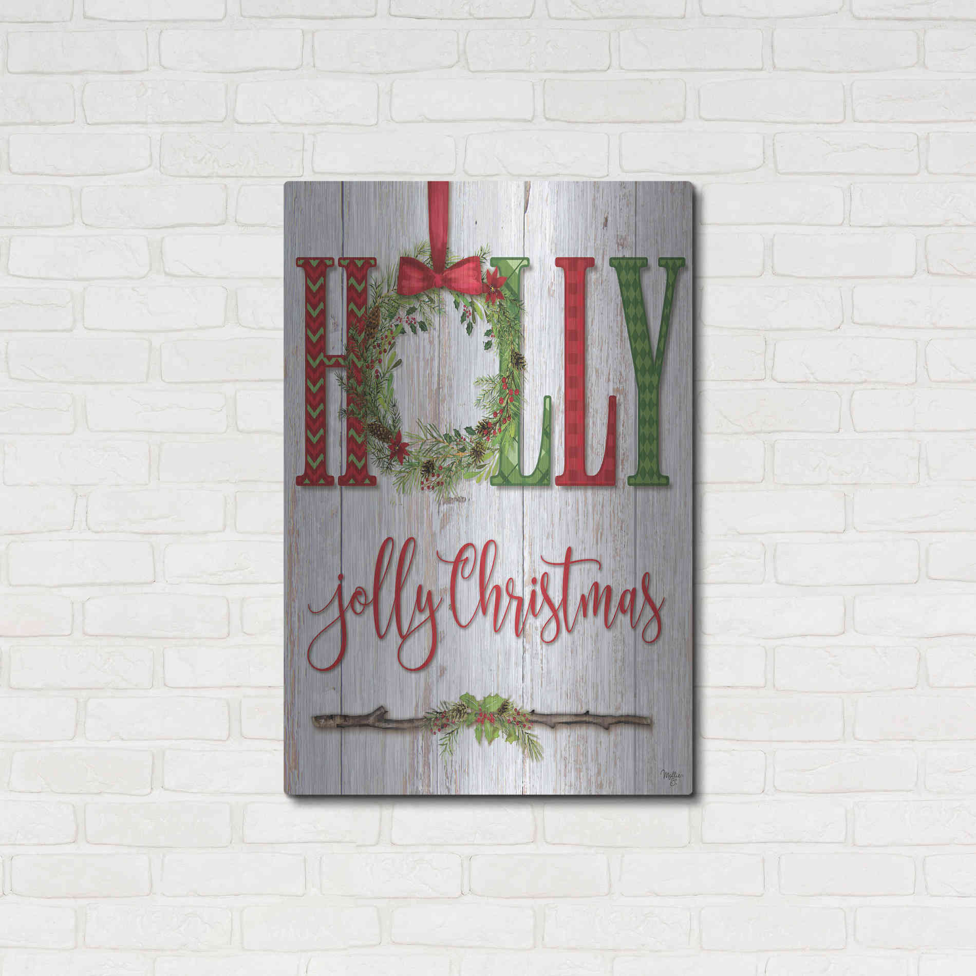 Luxe Metal Art 'Holly Jolly Christmas' by Mollie B, Metal Wall Art,24x36