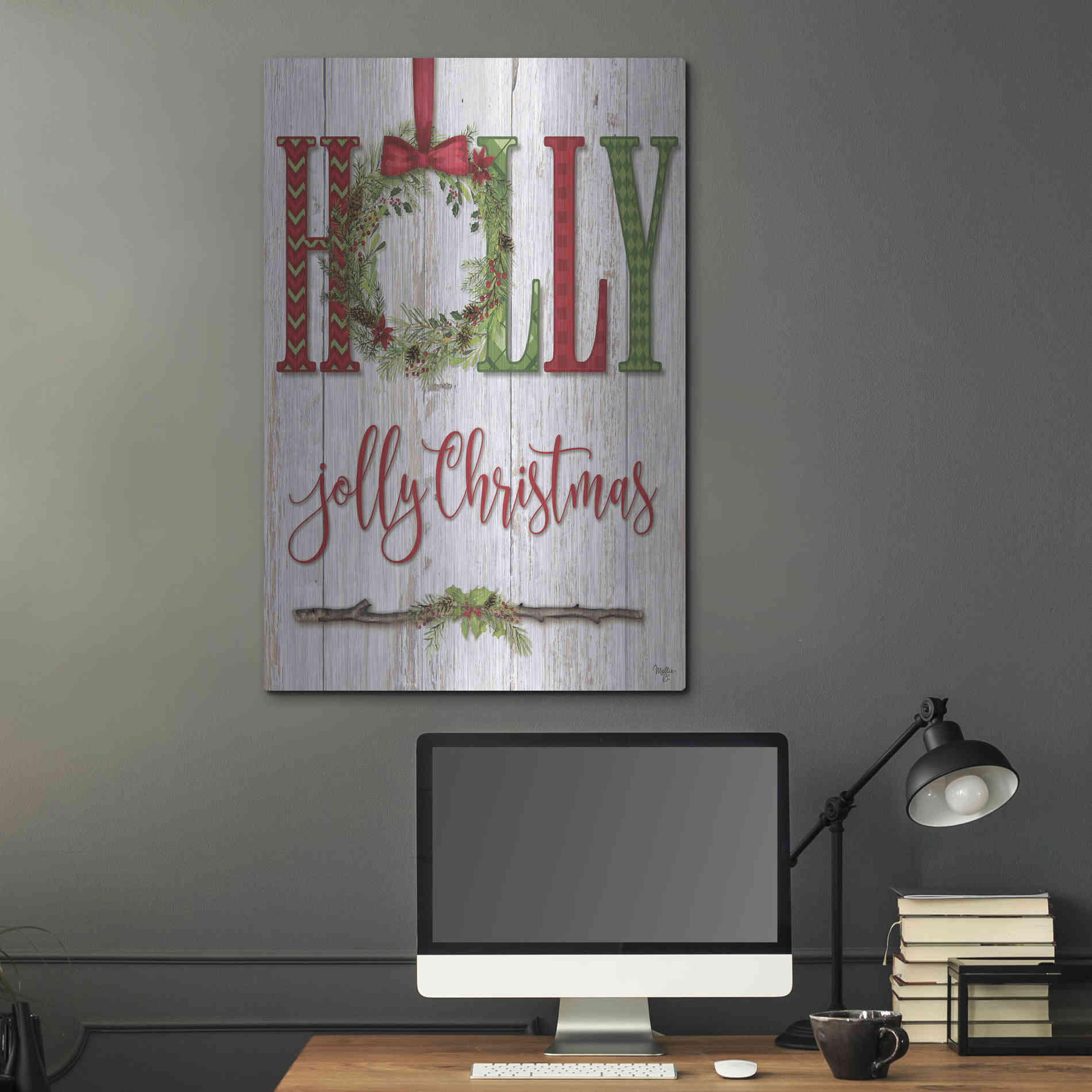 Luxe Metal Art 'Holly Jolly Christmas' by Mollie B, Metal Wall Art,24x36