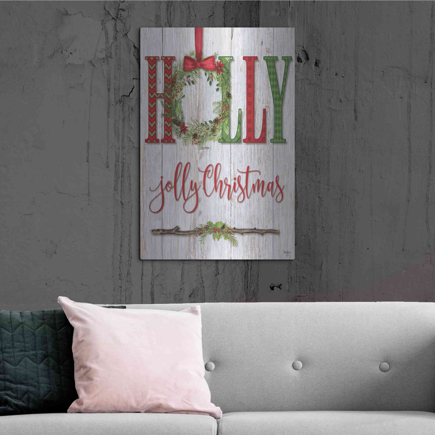 Luxe Metal Art 'Holly Jolly Christmas' by Mollie B, Metal Wall Art,24x36