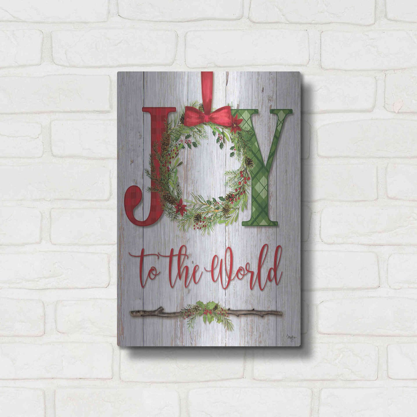 Luxe Metal Art 'Joy to the World' by Mollie B, Metal Wall Art,12x16