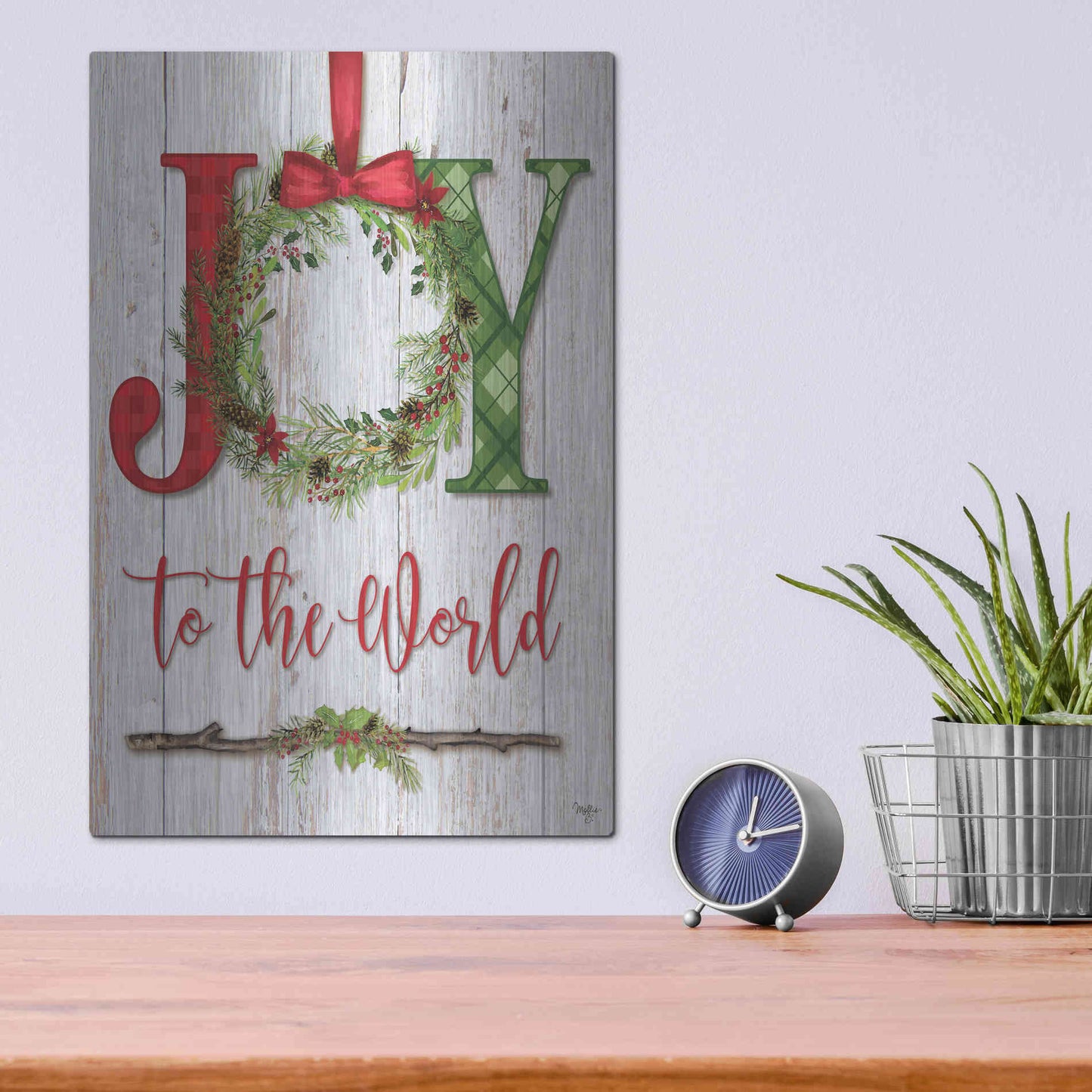 Luxe Metal Art 'Joy to the World' by Mollie B, Metal Wall Art,12x16