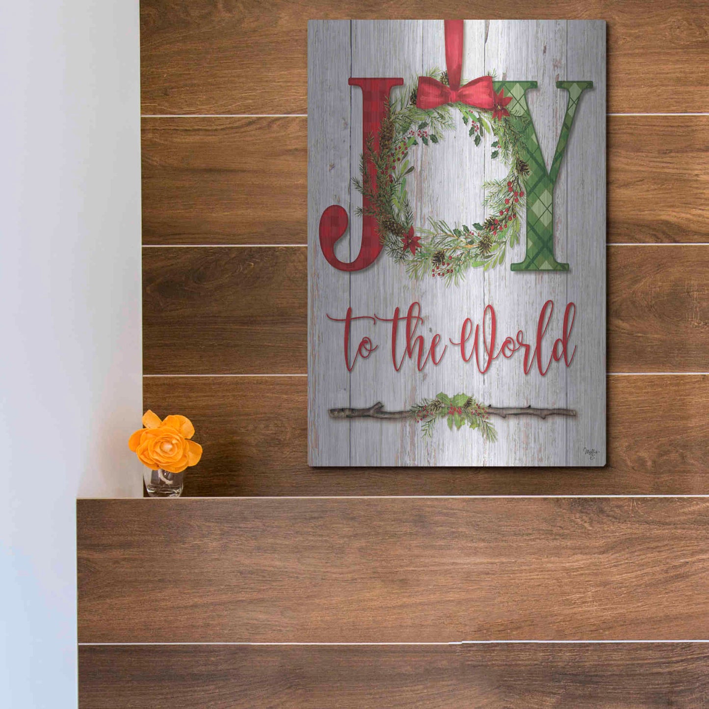 Luxe Metal Art 'Joy to the World' by Mollie B, Metal Wall Art,12x16