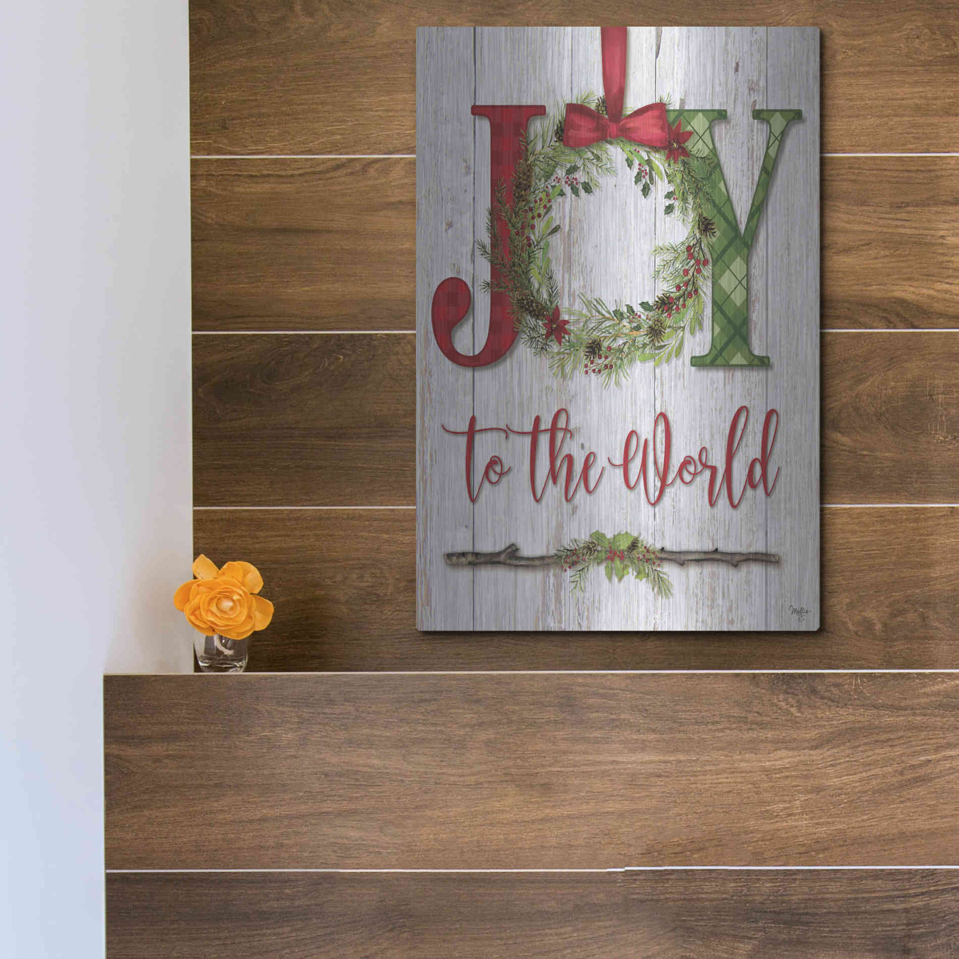 Luxe Metal Art 'Joy to the World' by Mollie B, Metal Wall Art,12x16