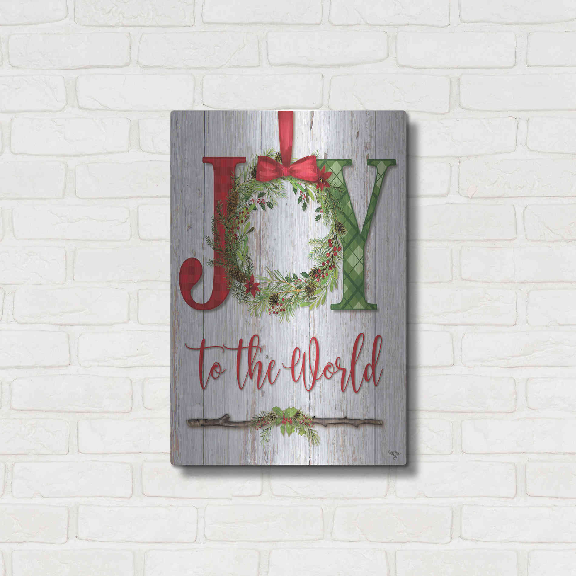 Luxe Metal Art 'Joy to the World' by Mollie B, Metal Wall Art,16x24