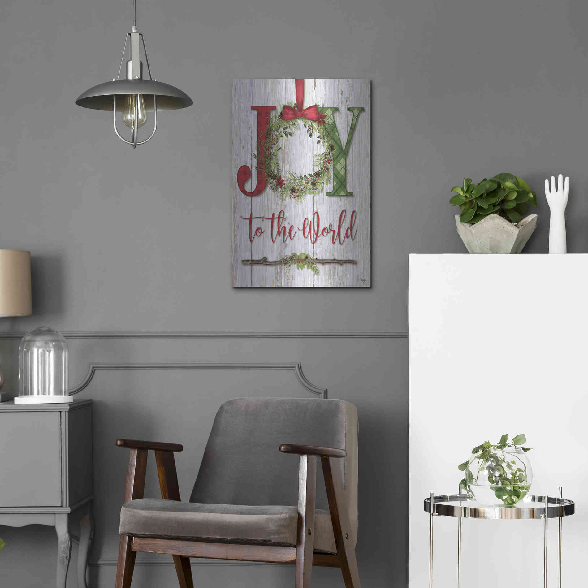 Luxe Metal Art 'Joy to the World' by Mollie B, Metal Wall Art,16x24