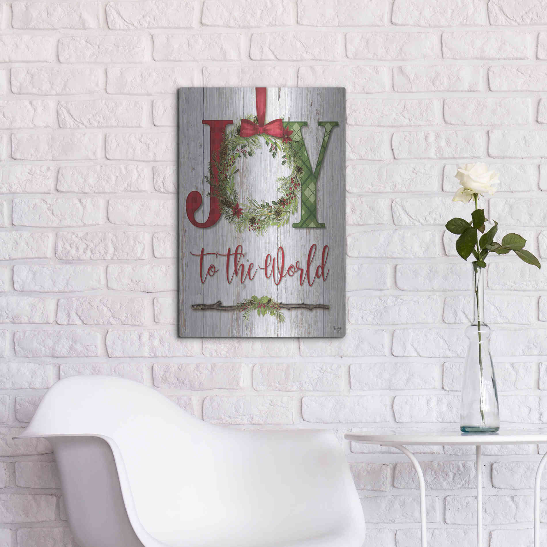 Luxe Metal Art 'Joy to the World' by Mollie B, Metal Wall Art,16x24