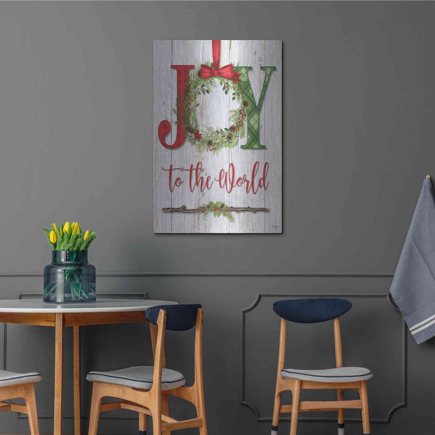 Luxe Metal Art 'Joy to the World' by Mollie B, Metal Wall Art,24x36