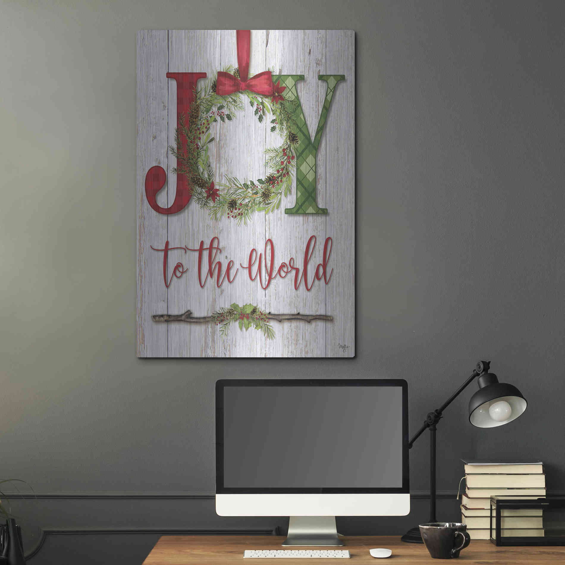 Luxe Metal Art 'Joy to the World' by Mollie B, Metal Wall Art,24x36