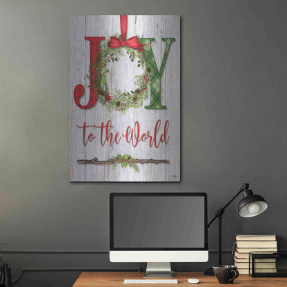 Luxe Metal Art 'Joy to the World' by Mollie B, Metal Wall Art,24x36