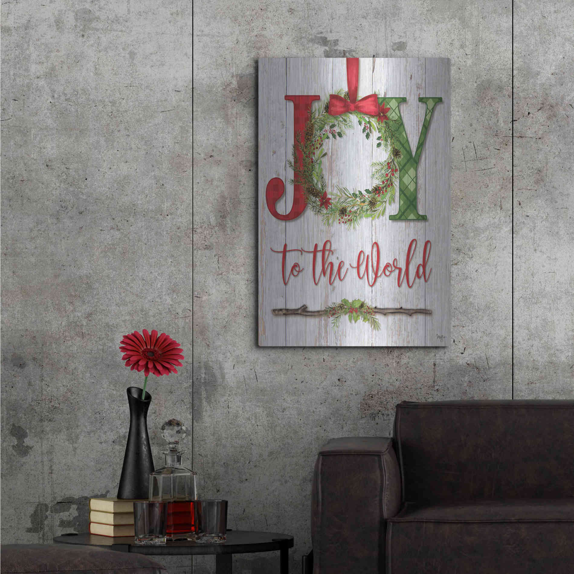 Luxe Metal Art 'Joy to the World' by Mollie B, Metal Wall Art,24x36