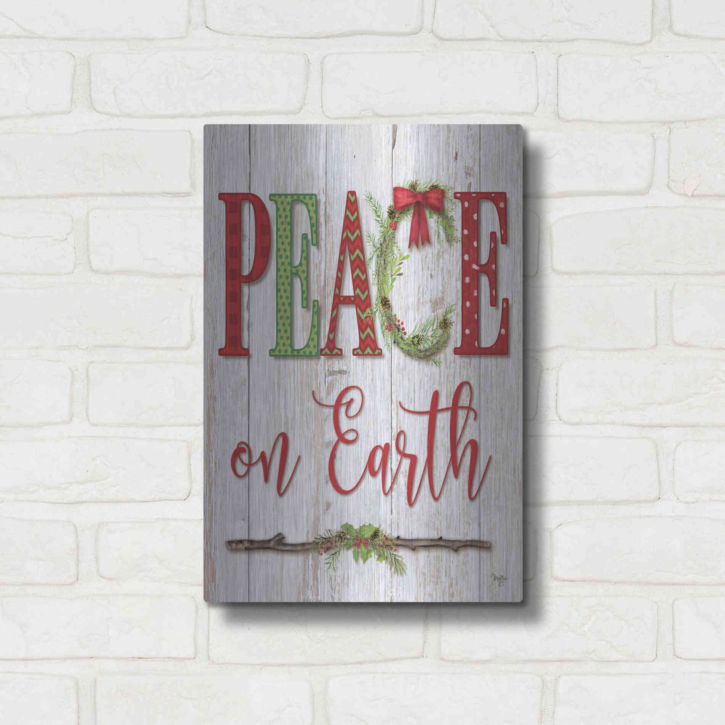 Luxe Metal Art 'Peace on Earth' by Mollie B, Metal Wall Art,12x16