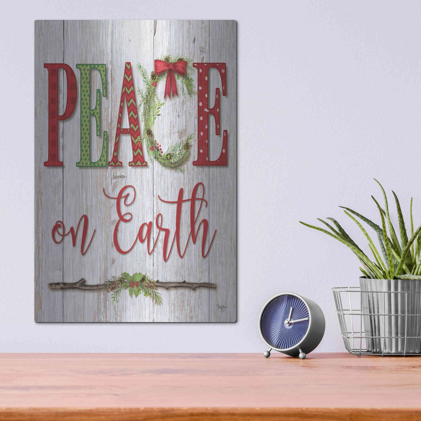 Luxe Metal Art 'Peace on Earth' by Mollie B, Metal Wall Art,12x16