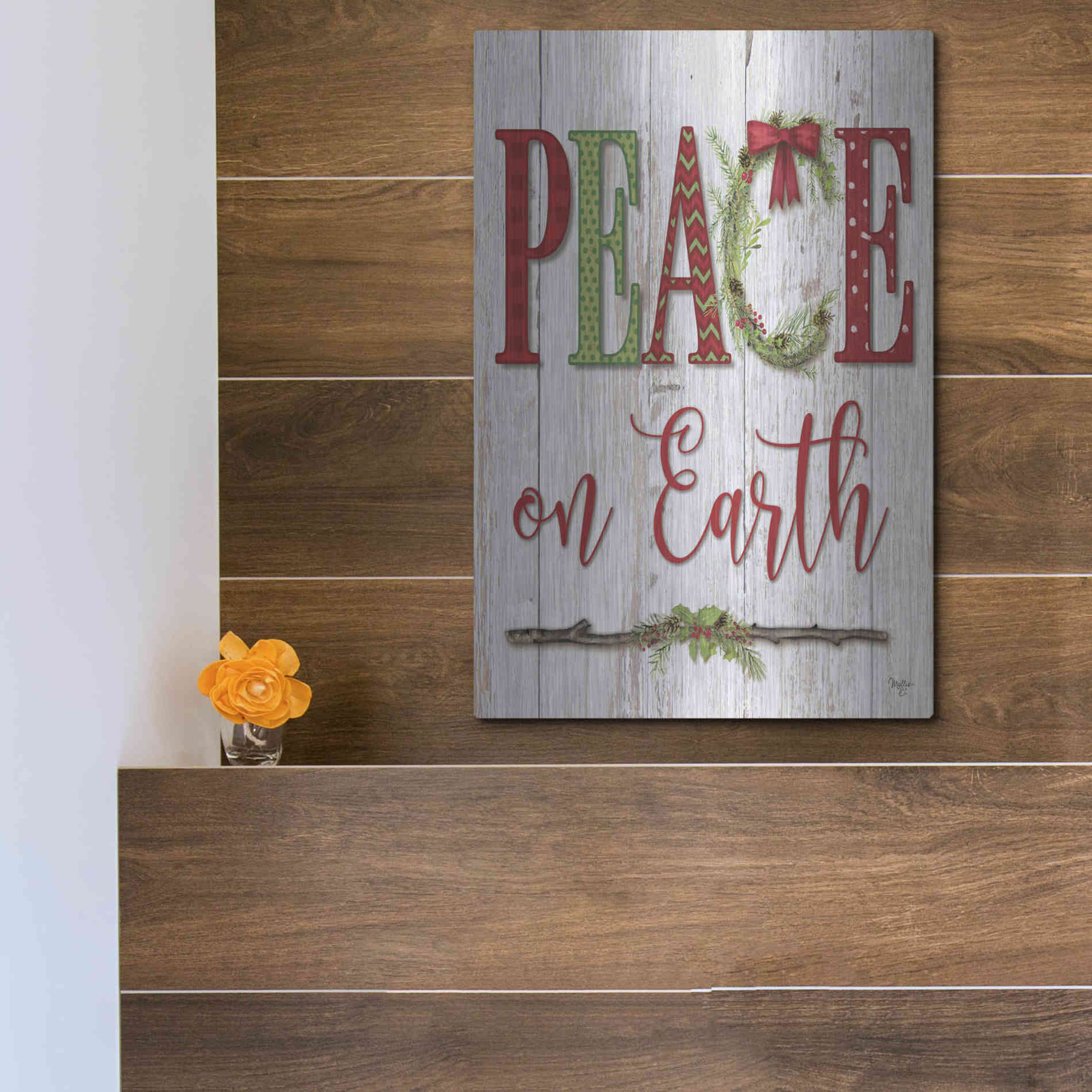 Luxe Metal Art 'Peace on Earth' by Mollie B, Metal Wall Art,12x16