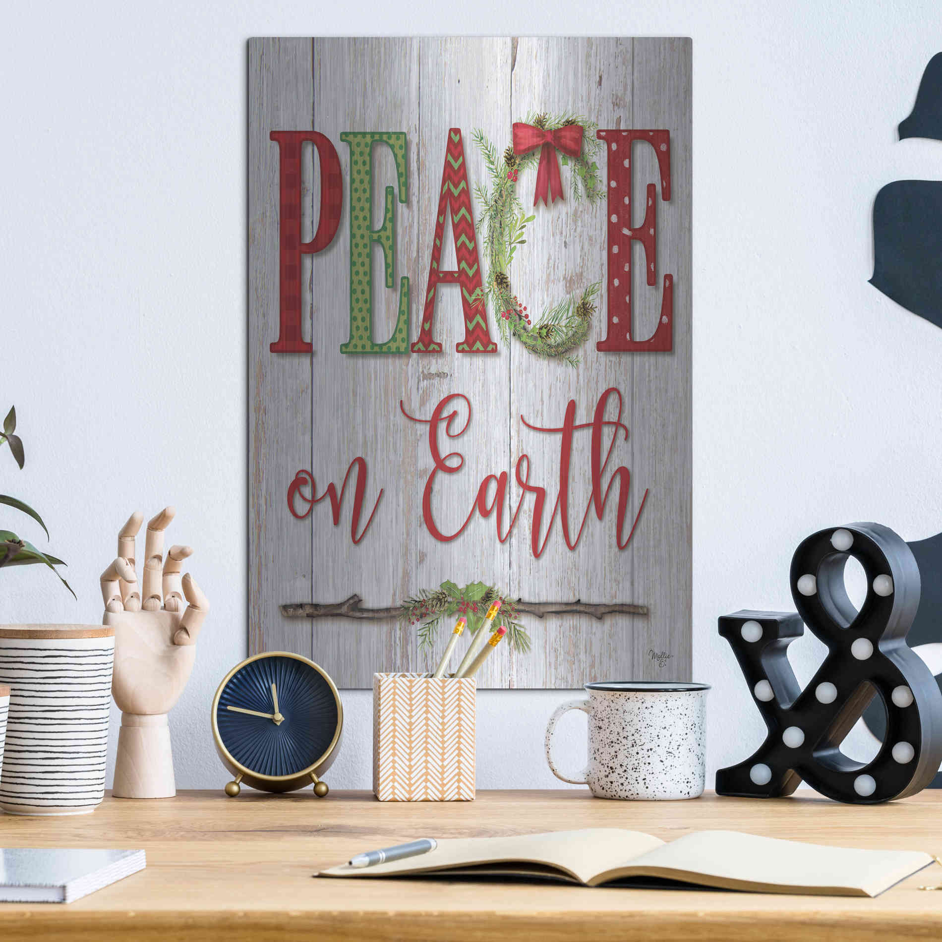 Luxe Metal Art 'Peace on Earth' by Mollie B, Metal Wall Art,12x16