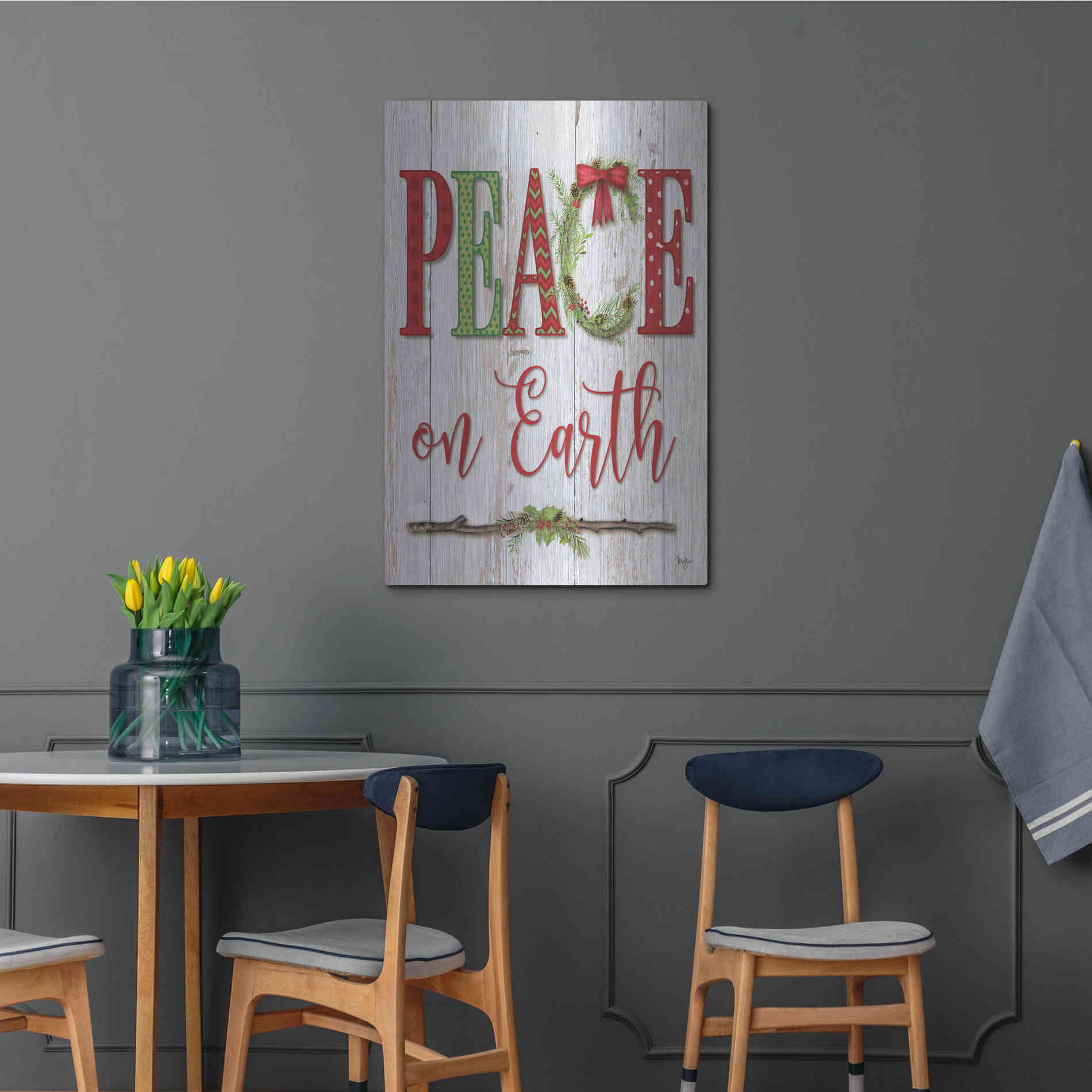 Luxe Metal Art 'Peace on Earth' by Mollie B, Metal Wall Art,24x36