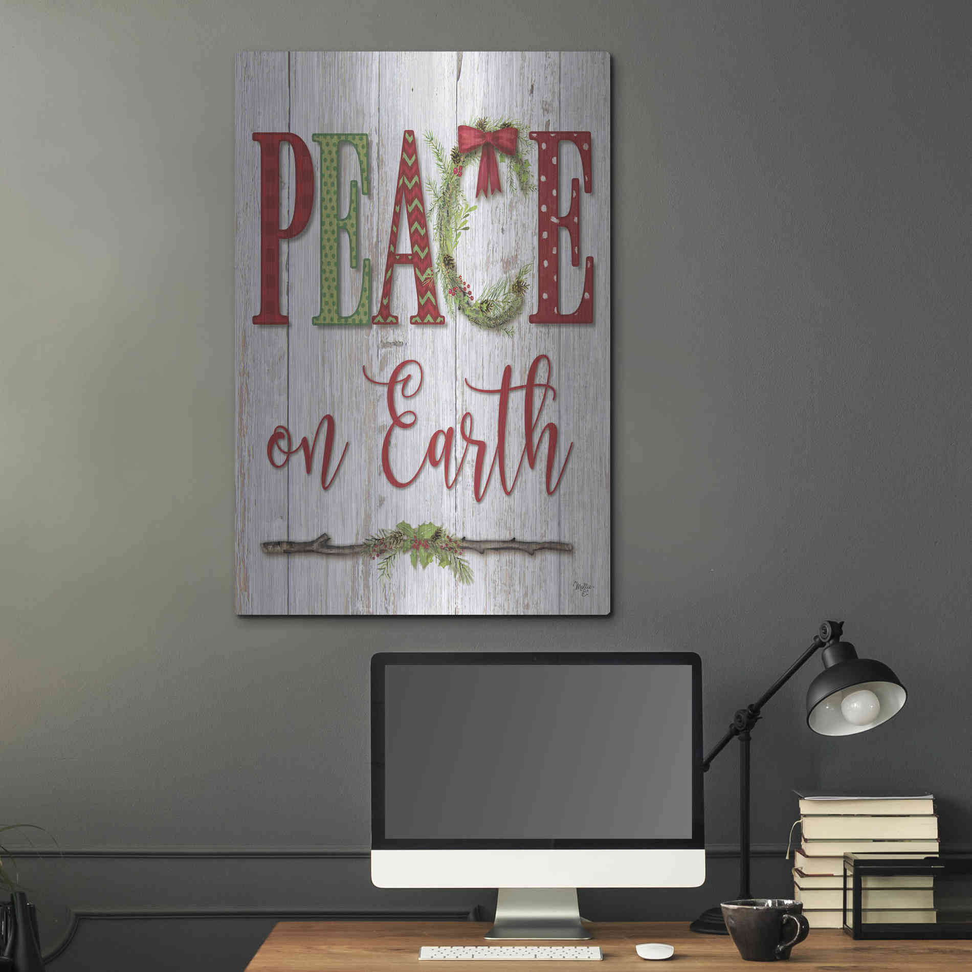 Luxe Metal Art 'Peace on Earth' by Mollie B, Metal Wall Art,24x36