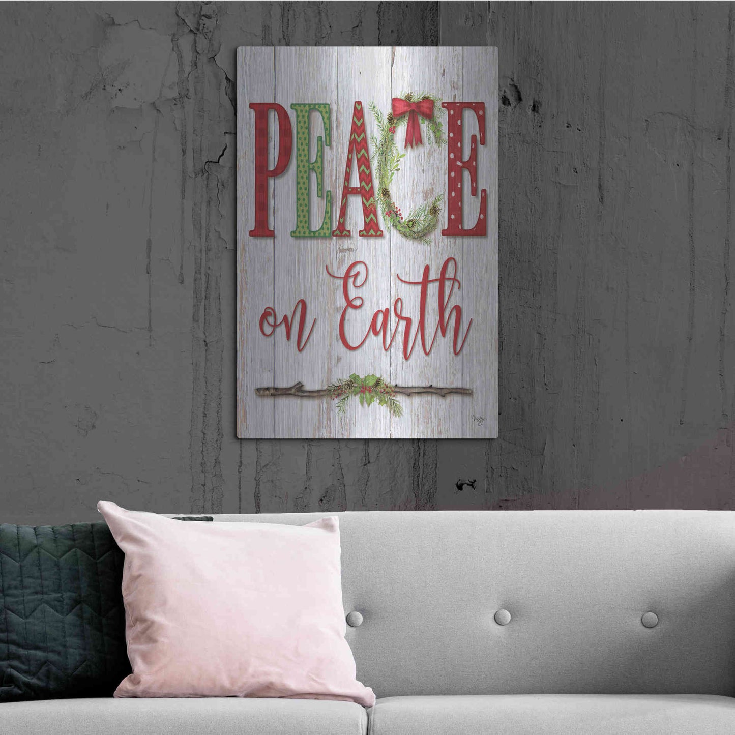 Luxe Metal Art 'Peace on Earth' by Mollie B, Metal Wall Art,24x36