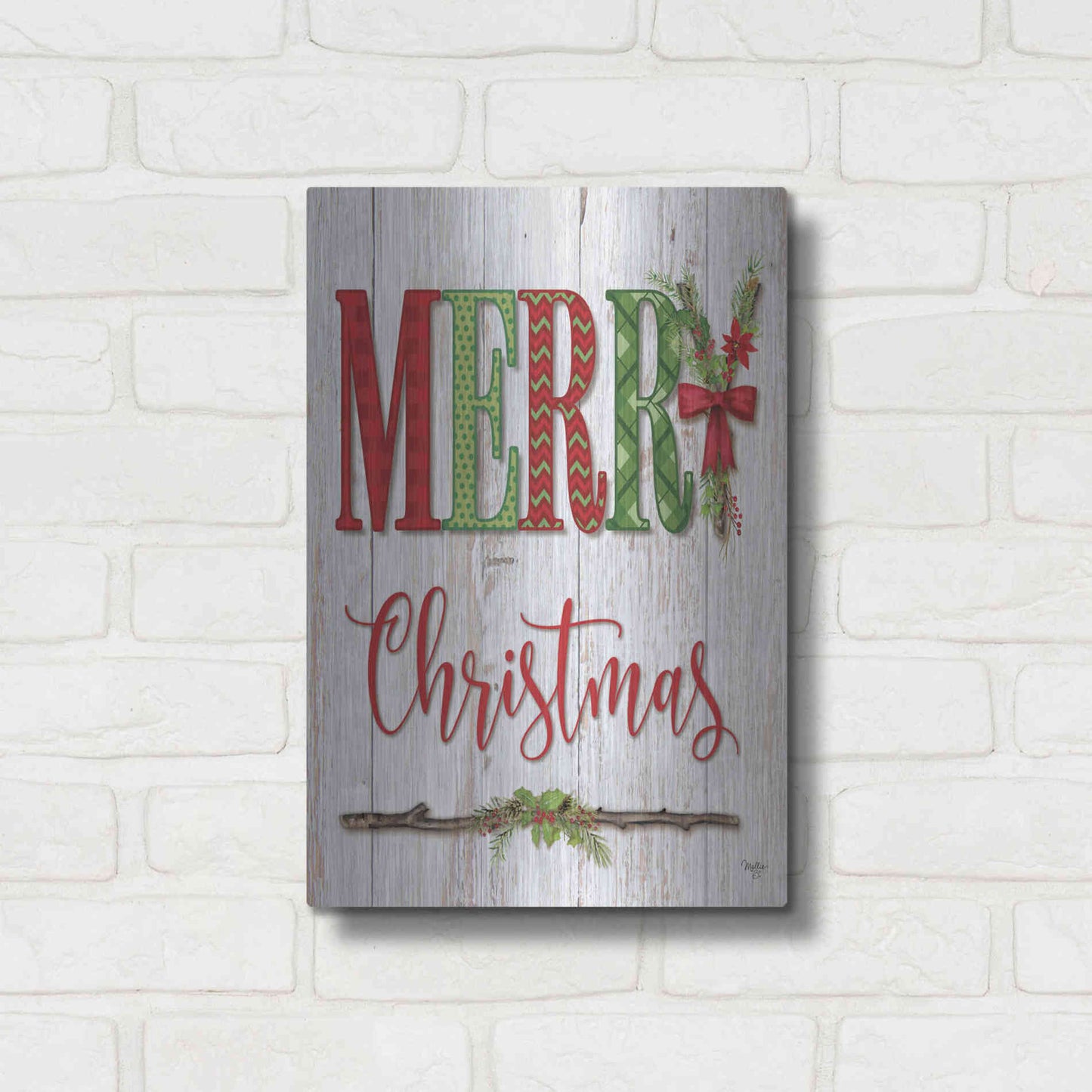 Luxe Metal Art 'Merry Christmas' by Mollie B, Metal Wall Art,12x16