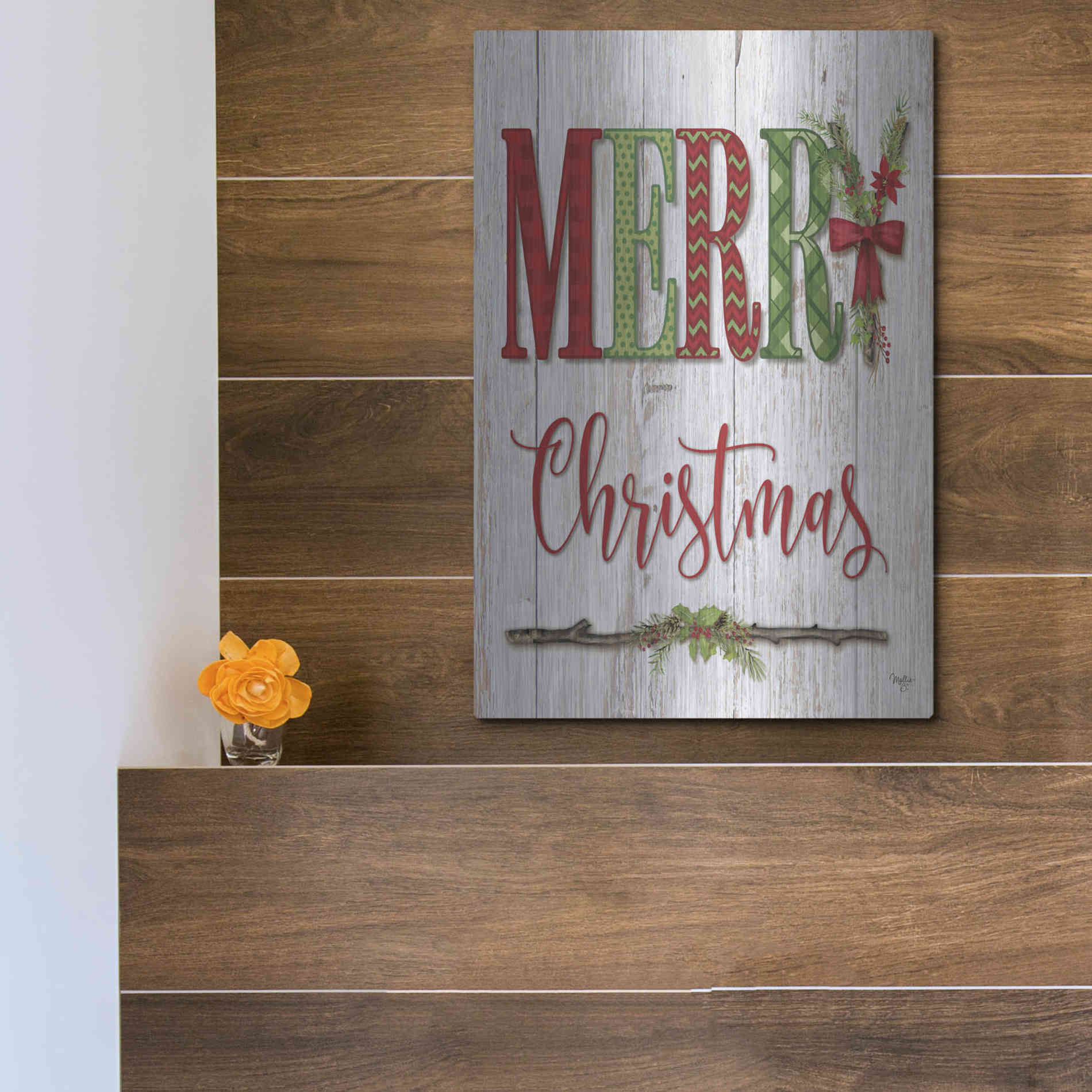 Luxe Metal Art 'Merry Christmas' by Mollie B, Metal Wall Art,12x16