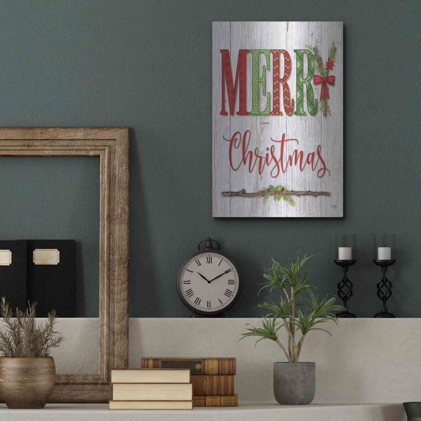 Luxe Metal Art 'Merry Christmas' by Mollie B, Metal Wall Art,12x16