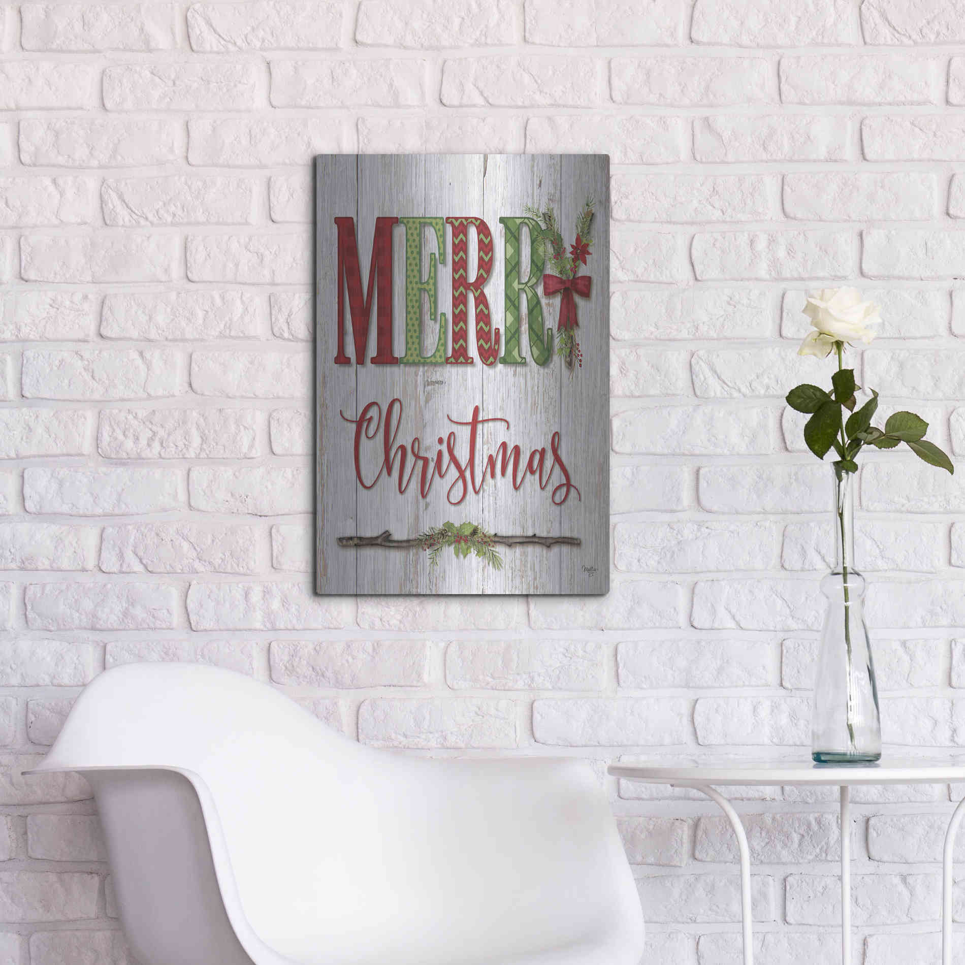 Luxe Metal Art 'Merry Christmas' by Mollie B, Metal Wall Art,16x24