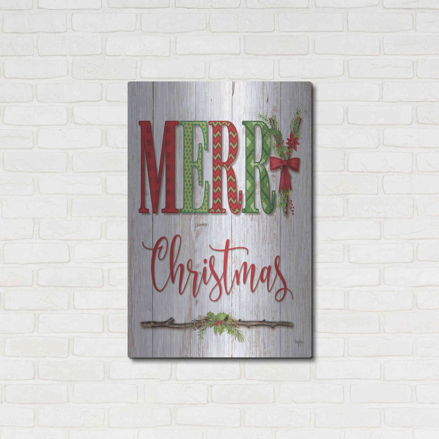 Luxe Metal Art 'Merry Christmas' by Mollie B, Metal Wall Art,24x36