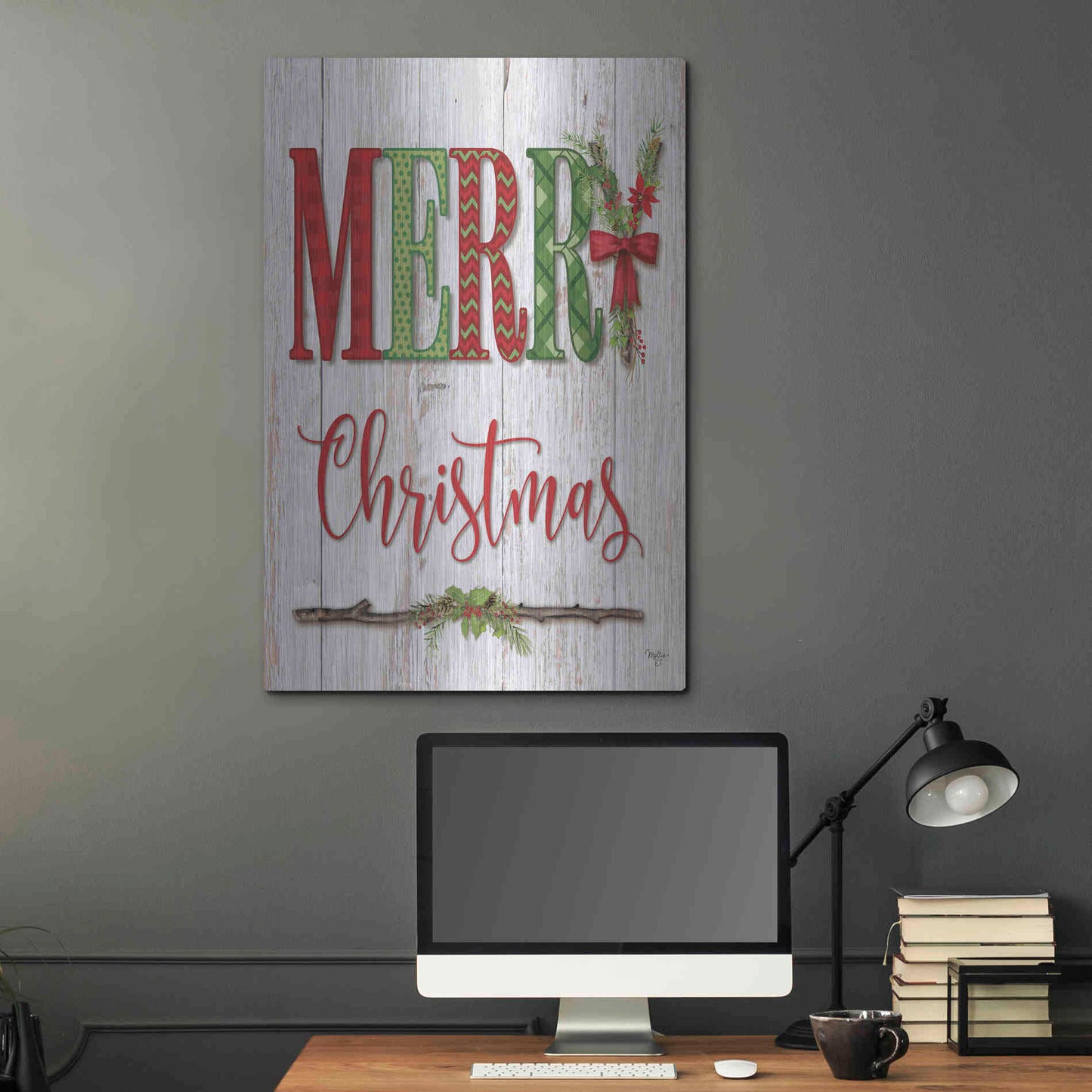 Luxe Metal Art 'Merry Christmas' by Mollie B, Metal Wall Art,24x36