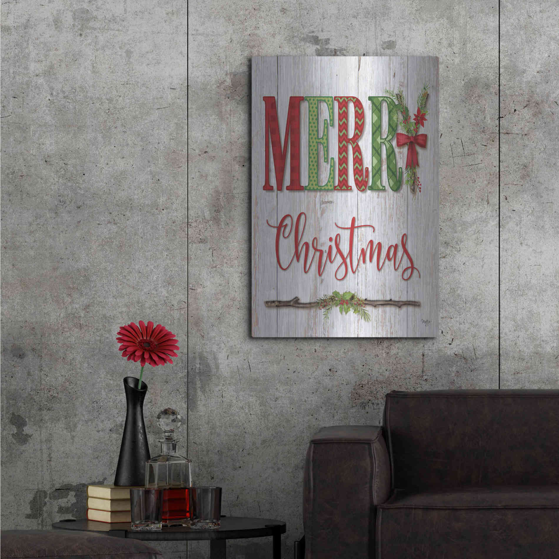 Luxe Metal Art 'Merry Christmas' by Mollie B, Metal Wall Art,24x36