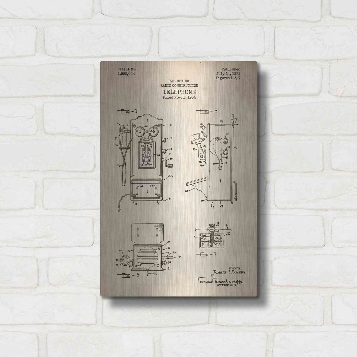 Luxe Metal Art 'Telephone, 1959 Blueprint Patent Parchment' Metal Wall Art,12x16
