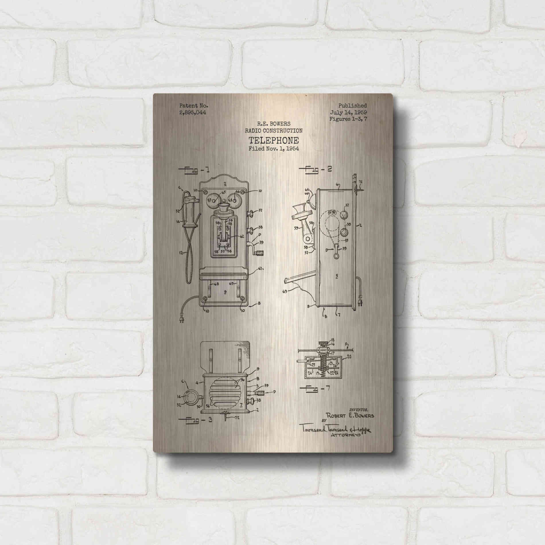 Luxe Metal Art 'Telephone, 1959 Blueprint Patent Parchment' Metal Wall Art,12x16
