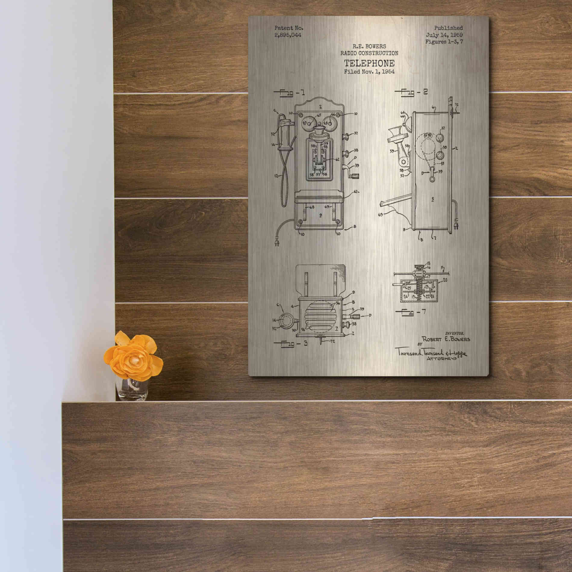 Luxe Metal Art 'Telephone, 1959 Blueprint Patent Parchment' Metal Wall Art,12x16