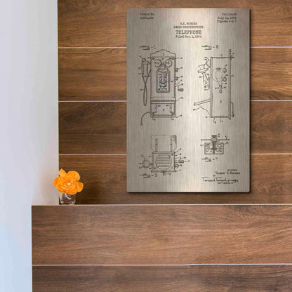 Luxe Metal Art 'Telephone, 1959 Blueprint Patent Parchment' Metal Wall Art,12x16