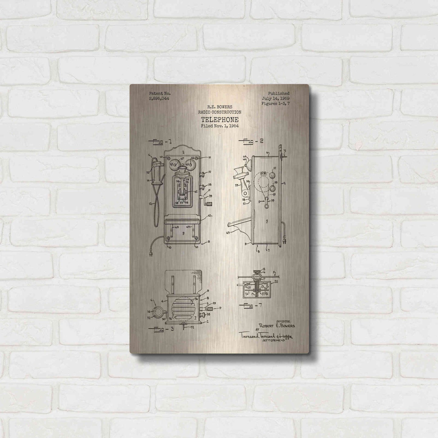 Luxe Metal Art 'Telephone, 1959 Blueprint Patent Parchment' Metal Wall Art,16x24