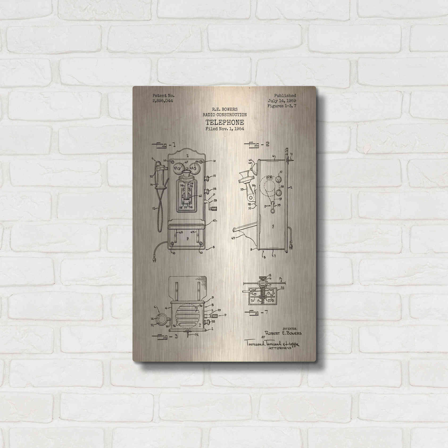 Luxe Metal Art 'Telephone, 1959 Blueprint Patent Parchment' Metal Wall Art,16x24