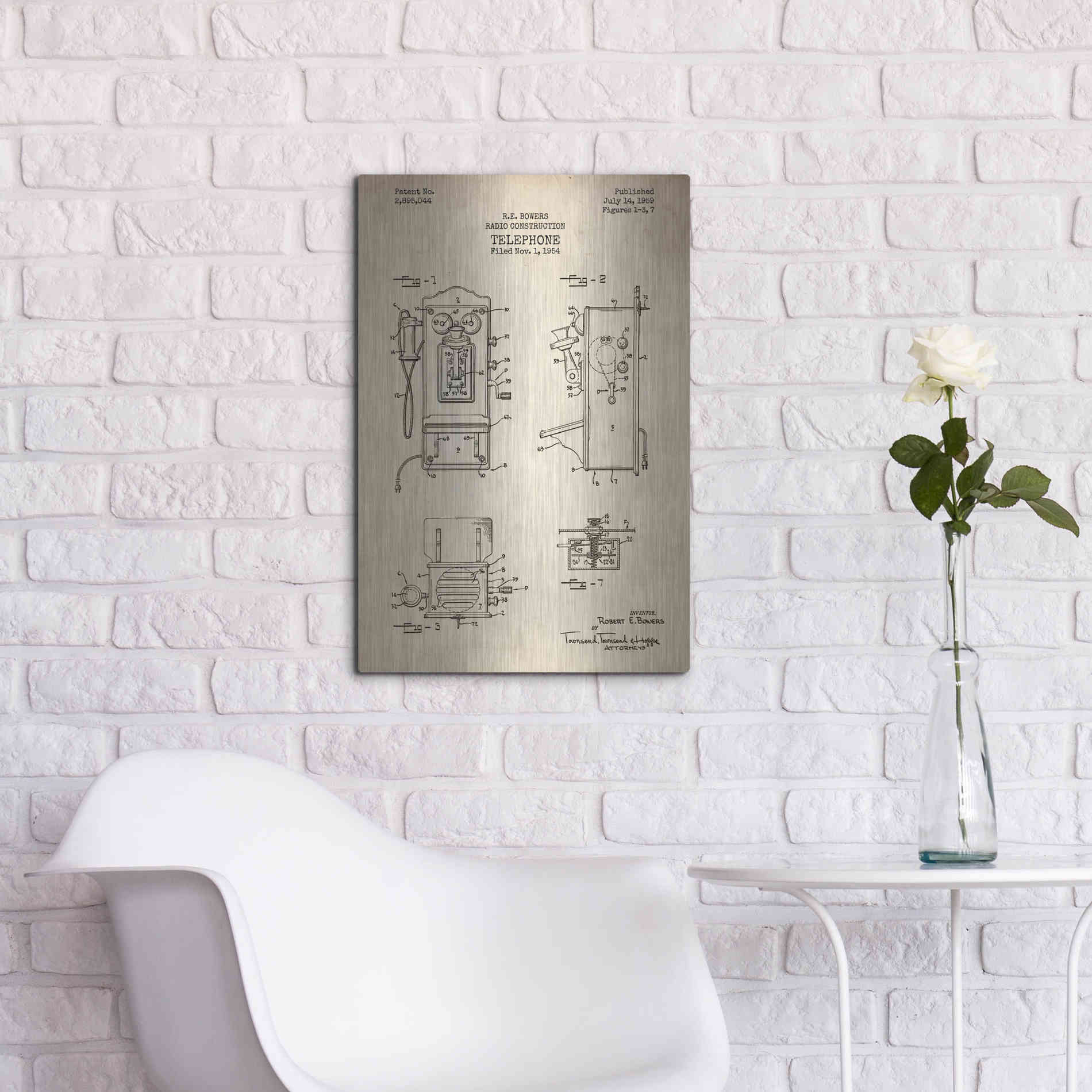 Luxe Metal Art 'Telephone, 1959 Blueprint Patent Parchment' Metal Wall Art,16x24