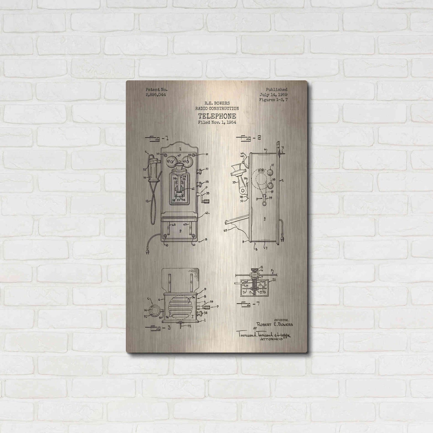 Luxe Metal Art 'Telephone, 1959 Blueprint Patent Parchment' Metal Wall Art,24x36