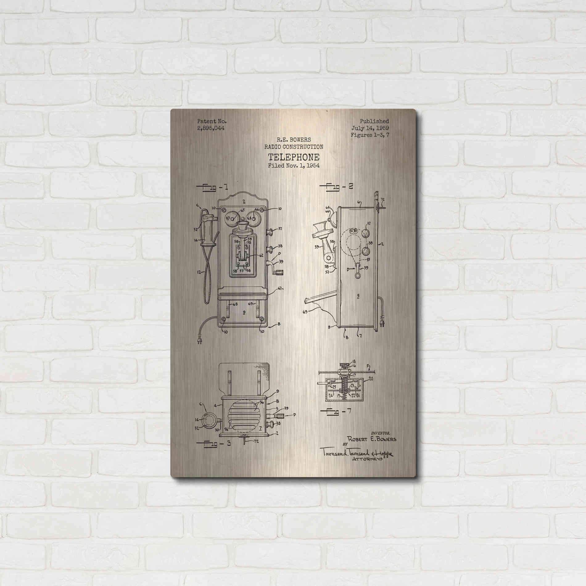 Luxe Metal Art 'Telephone, 1959 Blueprint Patent Parchment' Metal Wall Art,24x36