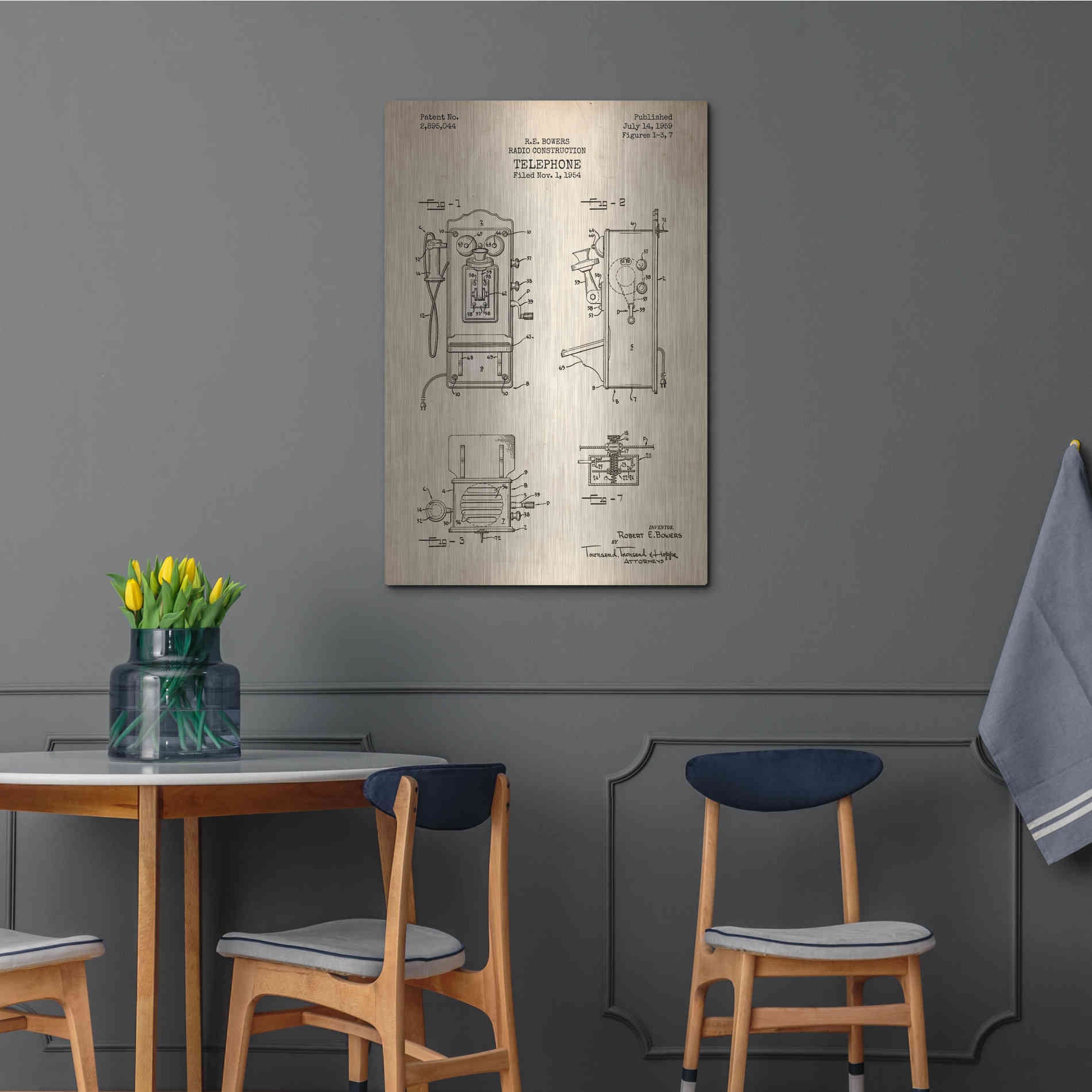 Luxe Metal Art 'Telephone, 1959 Blueprint Patent Parchment' Metal Wall Art,24x36