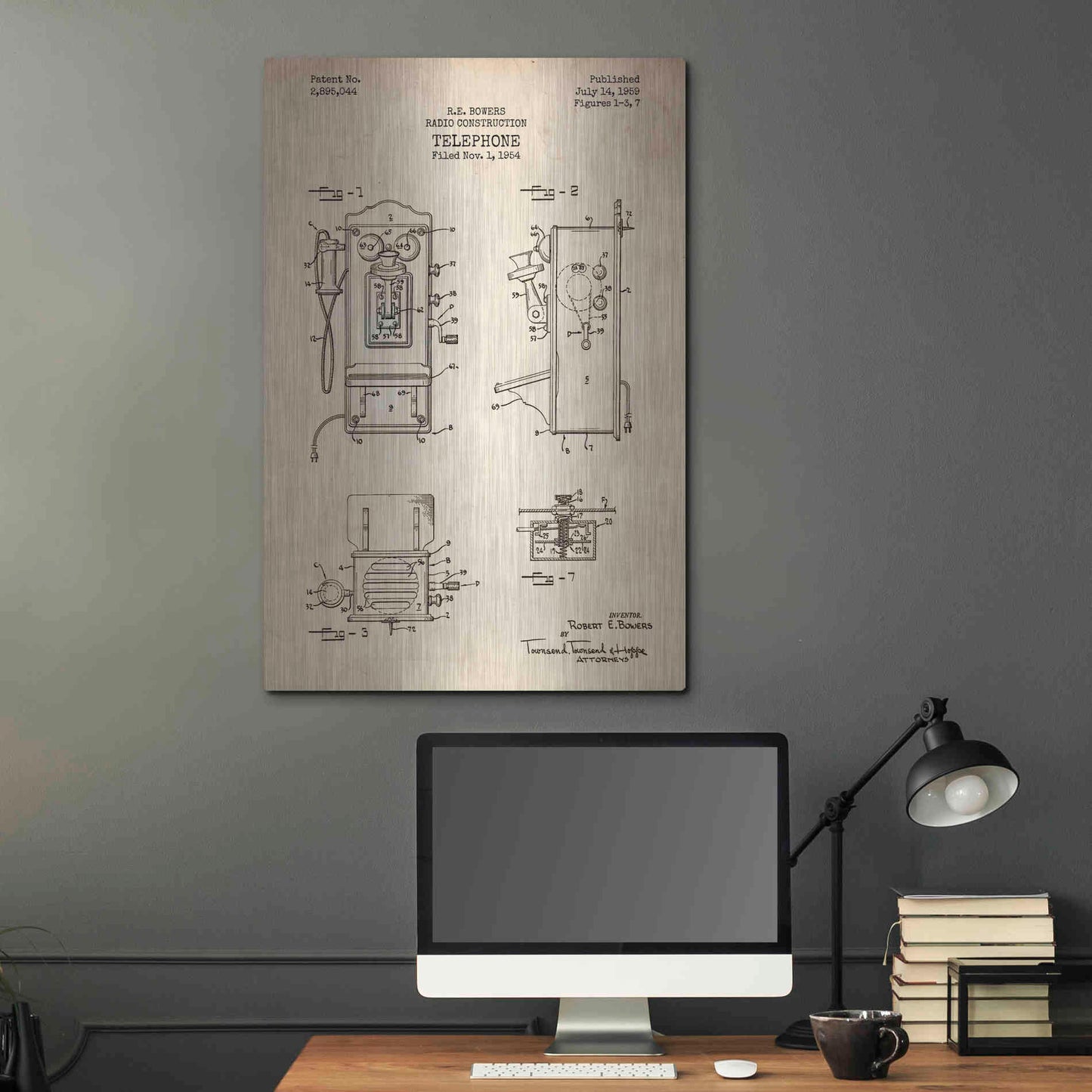 Luxe Metal Art 'Telephone, 1959 Blueprint Patent Parchment' Metal Wall Art,24x36