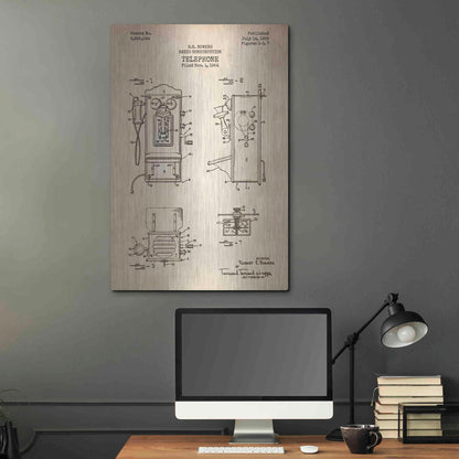 Luxe Metal Art 'Telephone, 1959 Blueprint Patent Parchment' Metal Wall Art,24x36