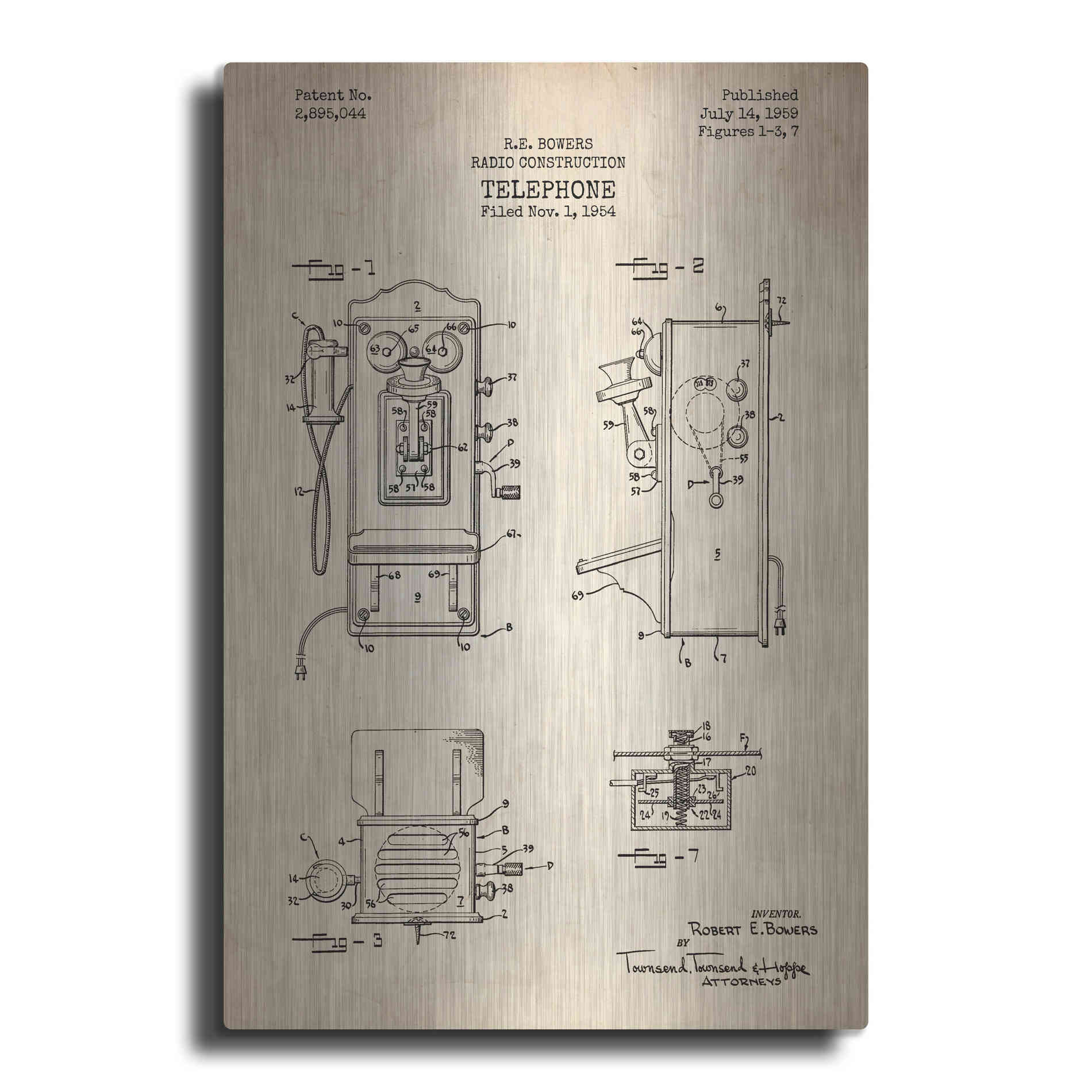 Luxe Metal Art 'Telephone, 1959 Blueprint Patent Parchment' Metal Wall Art