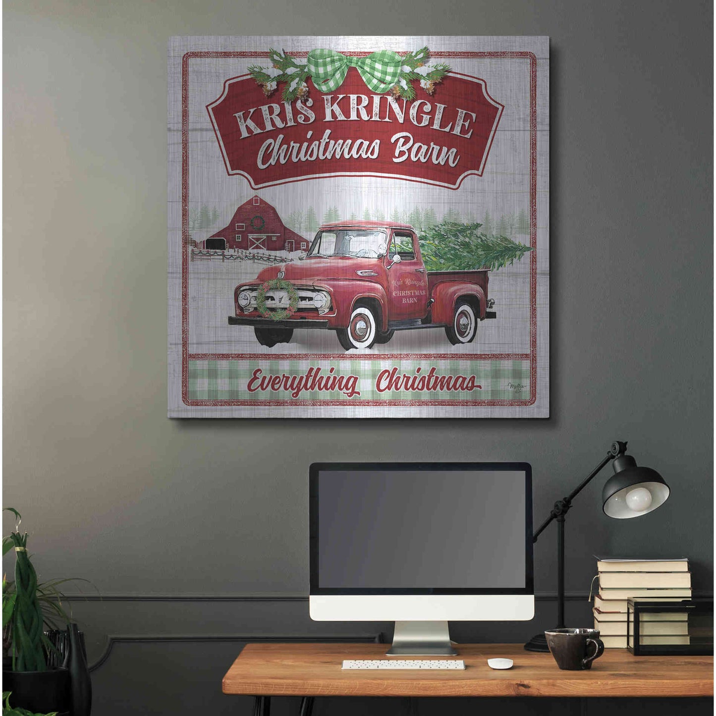 Luxe Metal Art 'Kris Kringle Christmas Barn' by Mollie B, Metal Wall Art,36x36