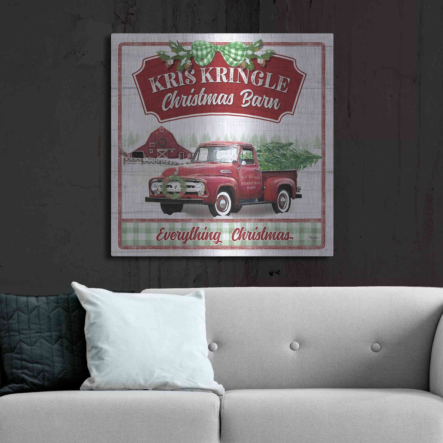 Luxe Metal Art 'Kris Kringle Christmas Barn' by Mollie B, Metal Wall Art,36x36