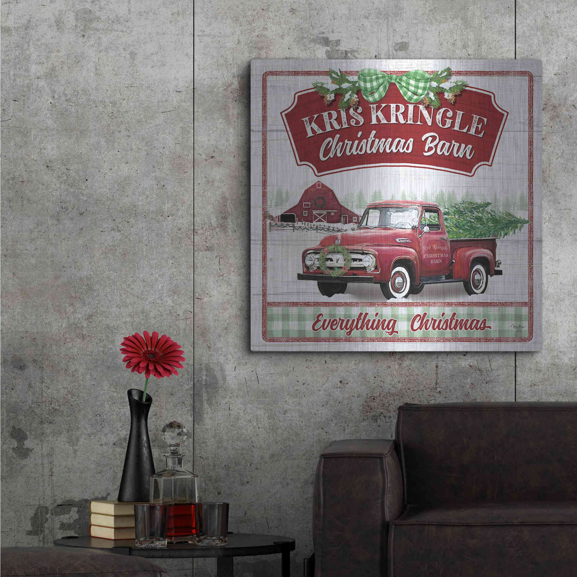 Luxe Metal Art 'Kris Kringle Christmas Barn' by Mollie B, Metal Wall Art,36x36